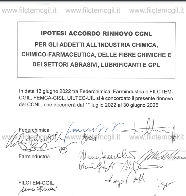 CCNL ChimicoFarmaceutico Ipotesi di accordo Aiwa